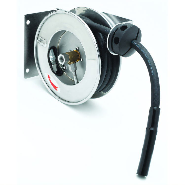 Product image #1 for T&S Brass B-7102 Open Stainless Steel Retractable Hose Reel, 3/8 Inch x 12 Foot Hose, Less Spray Valve