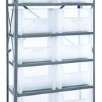 Thumbnail image #1 for Quantum QSBU-700CL Heavy-Duty Wire Shelving Unit, 6 Shelves with 10 Clear Bins, 42 x 18 x 75 Inches, 400 lb. per Shelf