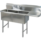 Thumbnail image #1 for BK Resources BKS6-2-18-14-18RS Two-Compartment 16-Gauge Stainless Steel Sink, Right-Hand Drainboard, 18 x 18 x 14-Inch Bowls