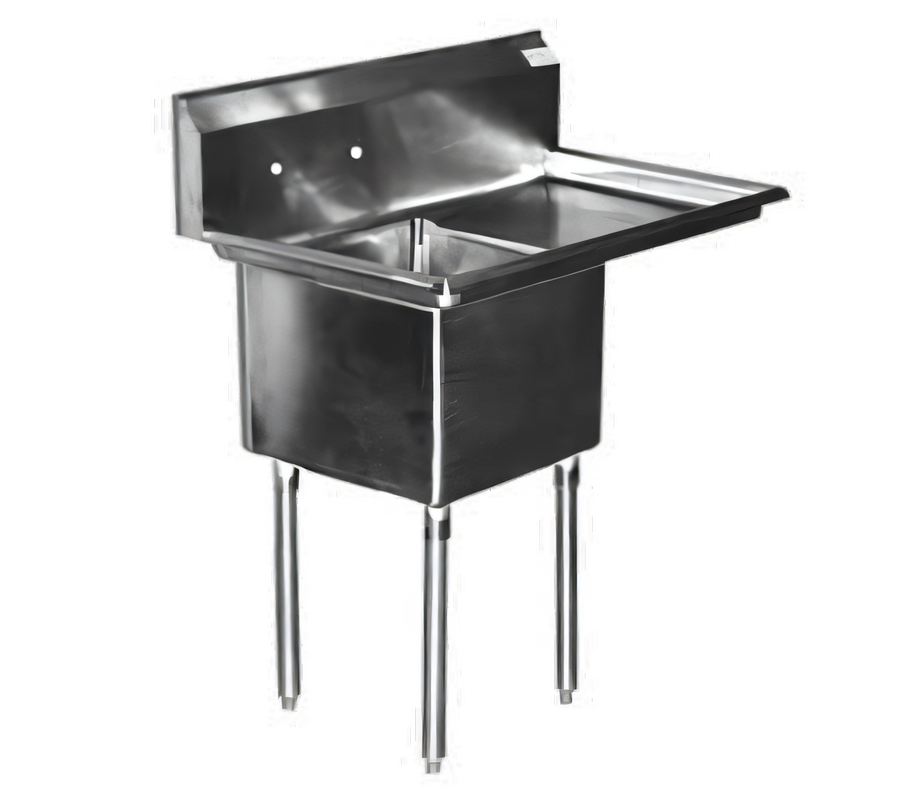 Product image #1 for Serv-Ware 1-Compartment Economy Sink with Right Drainboard, 18-Gauge 304 Stainless Steel