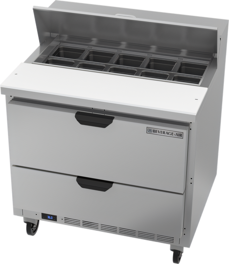 Product image #1 for Beverage-Air SPED36HC-10-2 36-Inch 1-Section Sandwich Prep Table Refrigerator with 10-Pan Top and 2 Drawers