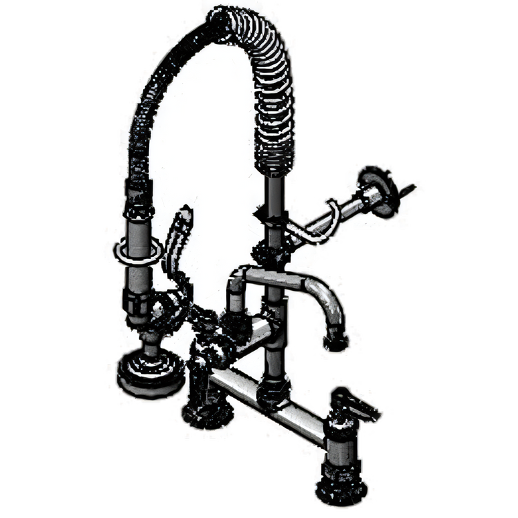 Product image #1 for T&S Brass Mini Pre-Rinse Unit with 8" Deck Mount Mixing Faucet, 24" Flex Hose, 1.42 GPM Spray Valve, and 6" Swing Nozzle Add-On Faucet