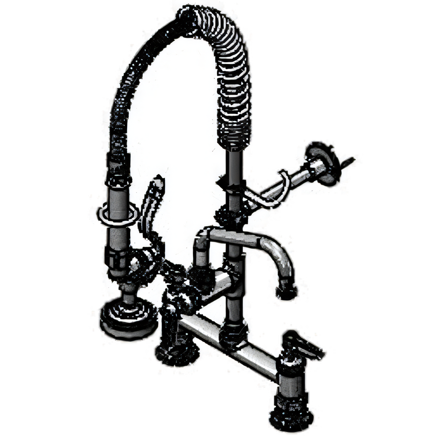 Product image #1 for T&S Brass Mini Pre-Rinse Unit with 8" Deck Mount Mixing Faucet, 24" Flex Hose, 1.42 GPM Spray Valve, and 6" Swing Nozzle Add-On Faucet