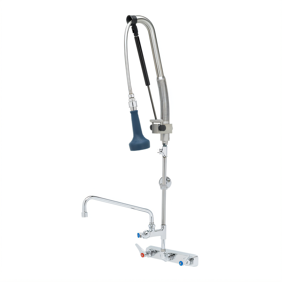 Product image #1 for T&S Brass EverSteel EasyInstall 8-Inch Wall-Mount Workboard Pull-Down Pre-Rinse Unit with Add-On Faucet and 12-Inch Swing Nozzle