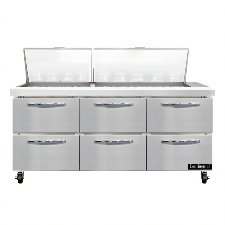Product image #1 for Continental Refrigerator Mighty Top SW72N27M-D 72 Inch Three-Section Refrigerated Sandwich Unit with Drawers