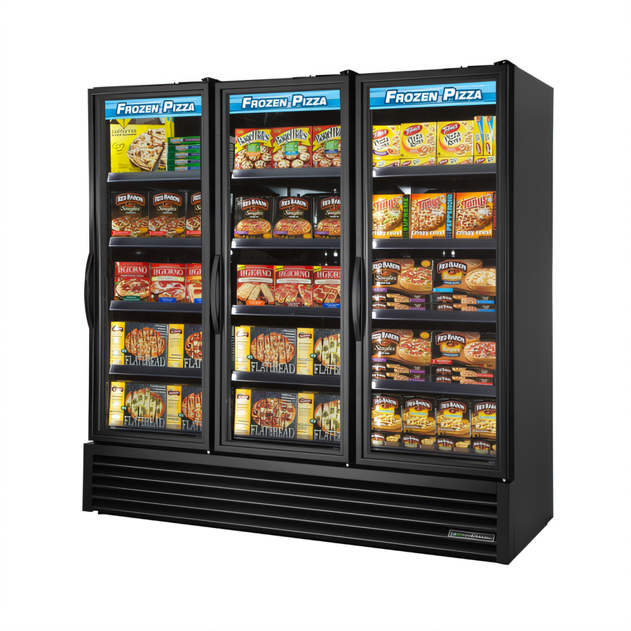 Product image #1 for True Full-Length Three-Section Glass Door Freezer Merchandiser, -10°F, 12 Shelves