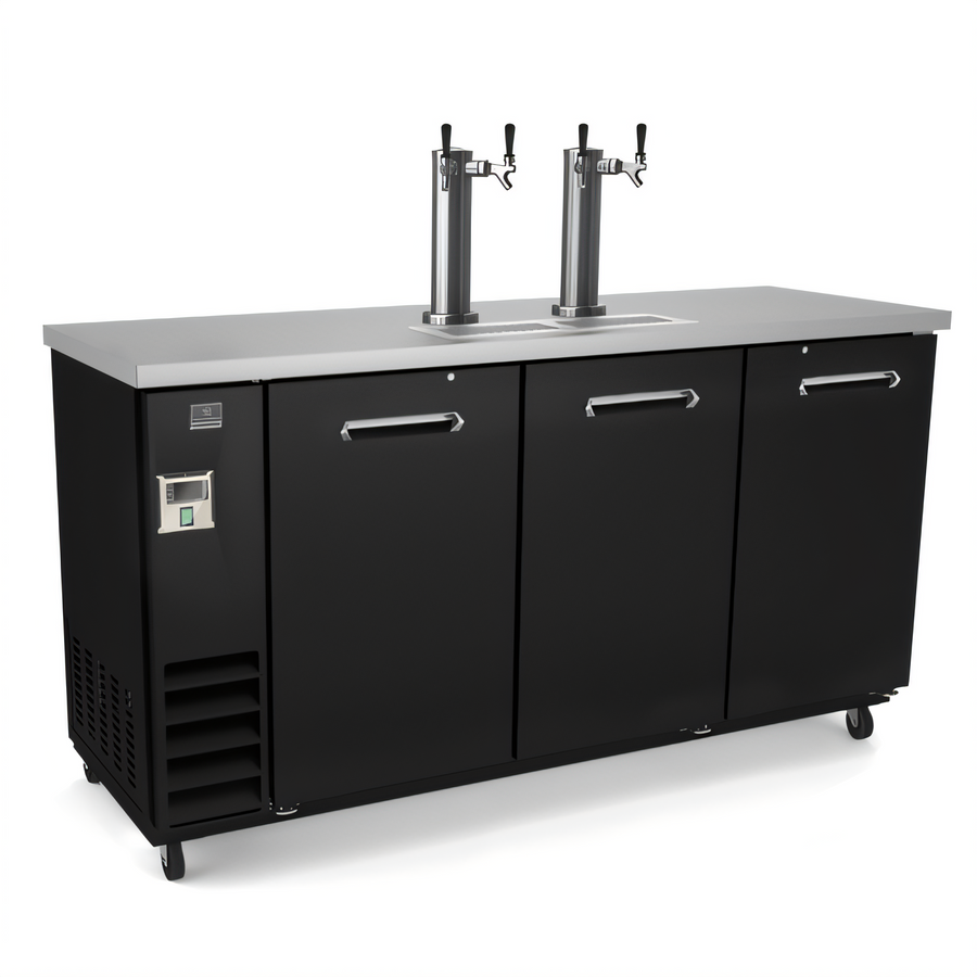 Product image #1 for Kelvinator Commercial 73-Inch Wide Three-Door Draft Beer Cooler with 2 Refrigerated Double Faucet Columns