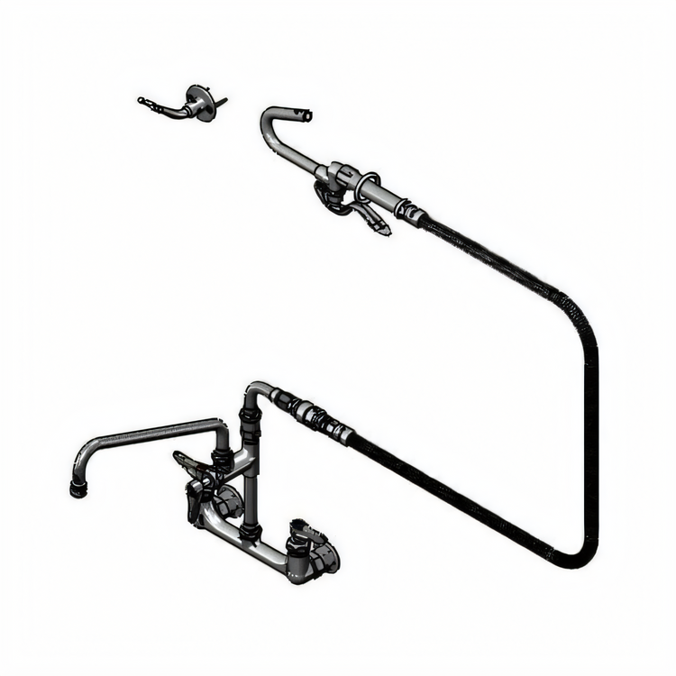 Product image #1 for T&S Brass Double Pantry Deck-Mount Mixing Faucet with Pot Filler, 12-Inch Swing Nozzle, and 60-Inch Hose