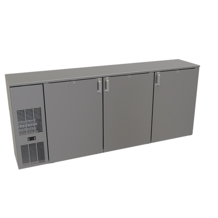 Product image #1 for Glastender CS1FB84 Shallow-Depth Front-Serviced One-Zone Back Bar Cooler, 84-Inch, Three-Section, Self-Contained
