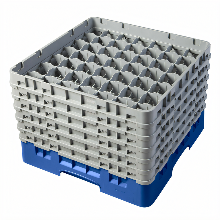 Product image #2 for Cambro Camrack® Full Size 49-Compartment Glass Rack with 6 Soft Gray Extenders, Blue