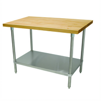 Advance Tabco 60 x 24 Inch Laminated Hard Maple Top Work Table with Stainless Steel Open Base and Adjustable Undershelf