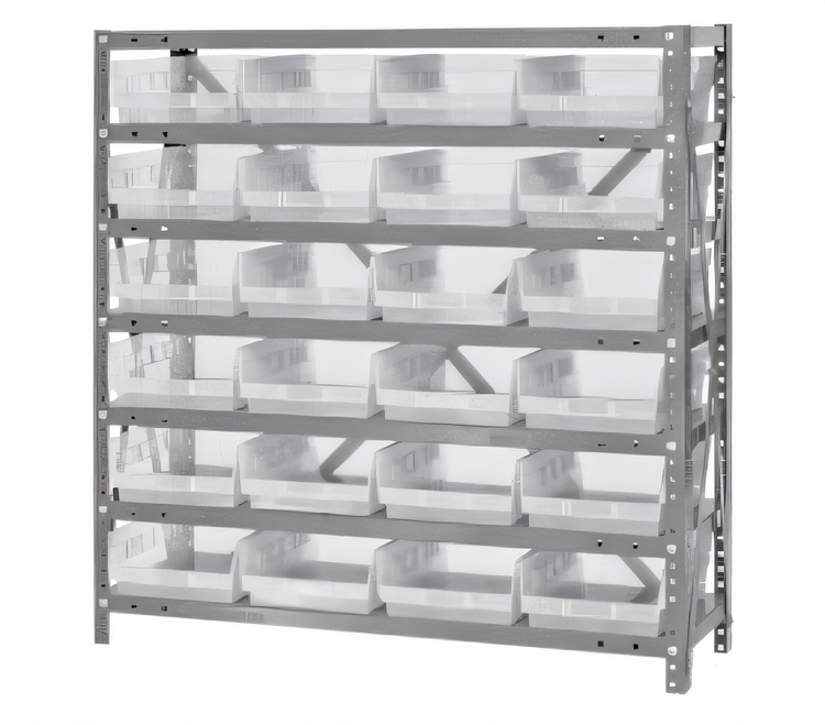 Product image #1 for Quantum Heavy-Duty Stationary Wire Shelving Unit with 7 Shelves and 24 Clear Bins, 36"W x 12"D x 39"H