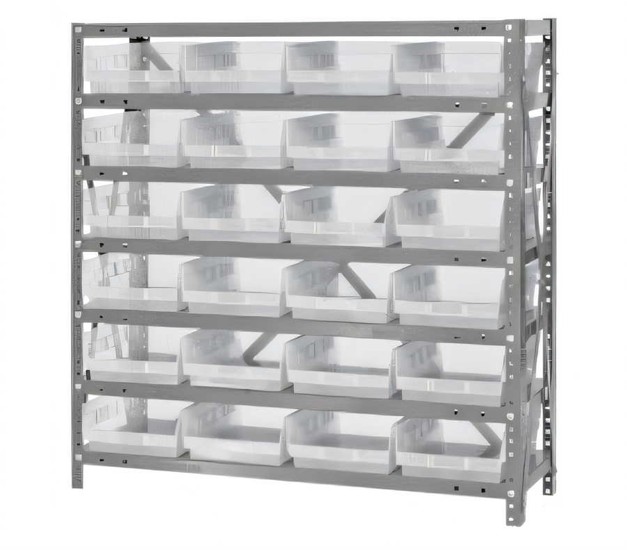 Product image #1 for Quantum Heavy-Duty Stationary Wire Shelving Unit with 7 Shelves and 24 Clear Bins, 36"W x 12"D x 39"H