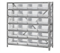 Quantum Heavy-Duty Stationary Wire Shelving Unit with 7 Shelves and 24 Clear Bins, 36
