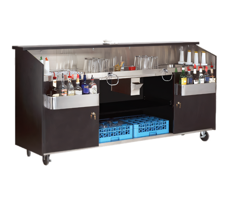 Product image #1 for Regency Supreme 95-3/4 Inch Wide Black Portable Bar with 2 Ice Bins, Bottle Storage and Stainless Steel Work Top