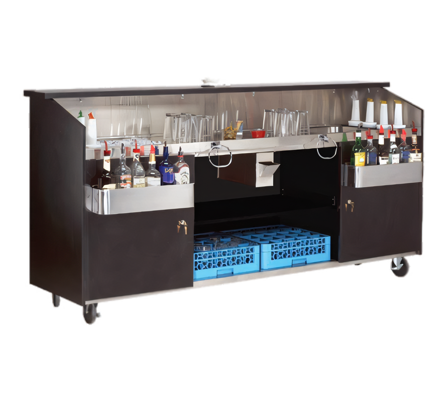 Product image #1 for Regency Supreme 95-3/4 Inch Wide Black Portable Bar with 2 Ice Bins, Bottle Storage and Stainless Steel Work Top