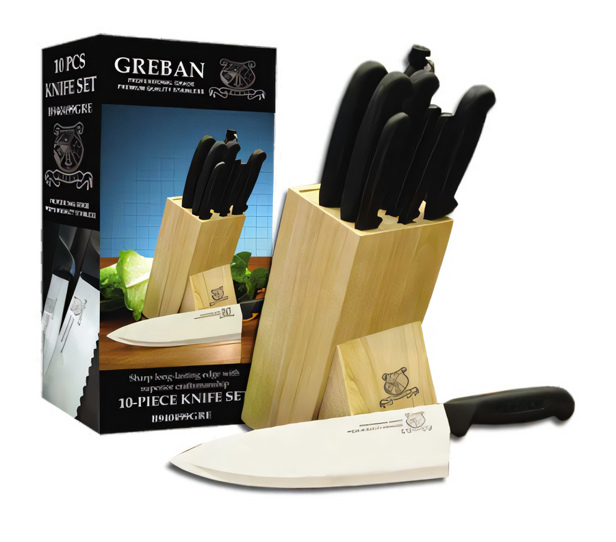 Product image #1 for 10-Piece Kitchen Knife Set with Wooden Block and Sharpening Steel