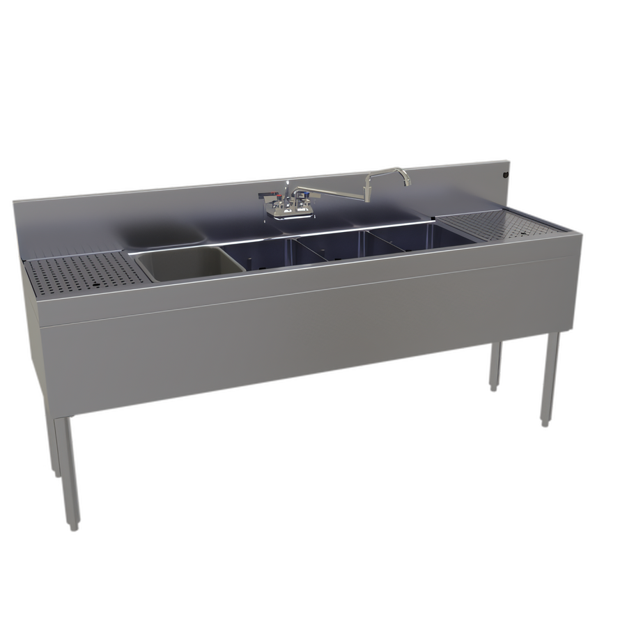 Product image #1 for Glastender 72-Inch Four-Compartment Stainless Steel Underbar Sink Unit with Dual Drainboards and Faucet