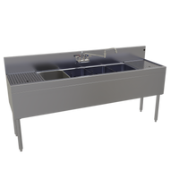 Glastender 72-Inch Four-Compartment Stainless Steel Underbar Sink Unit with Dual Drainboards and Faucet