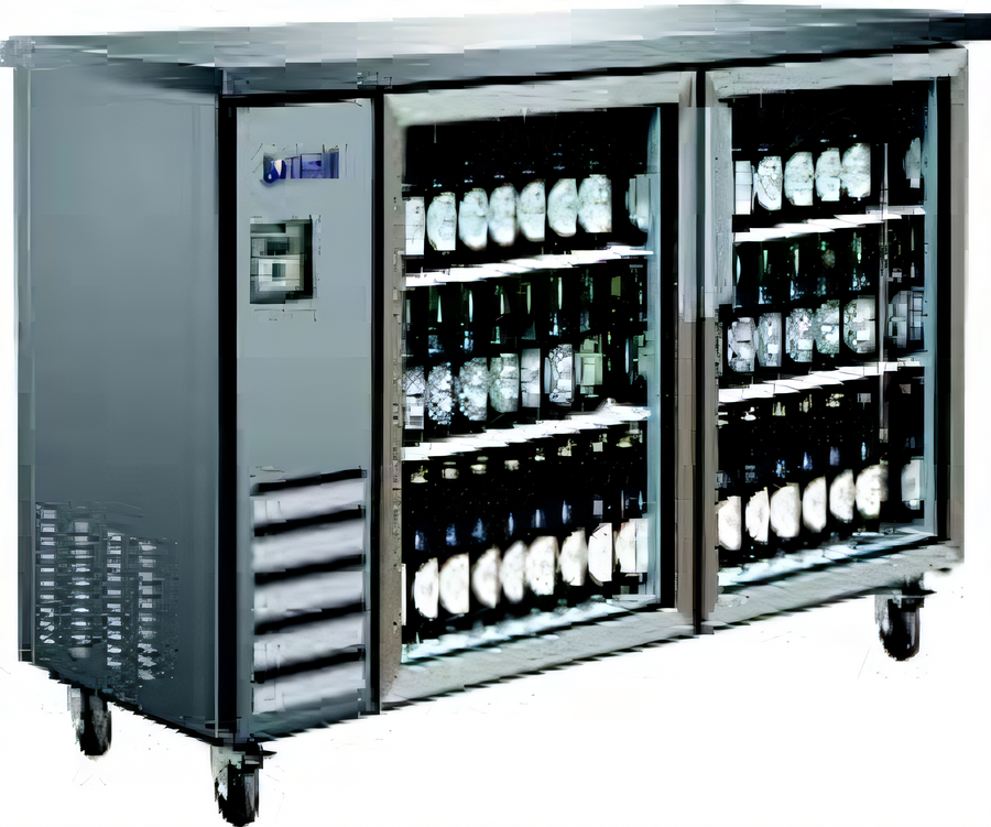 Product image #1 for IKON Refrigeration IBB61-2G-24SS Two-Section Stainless Steel Glass Door Back Bar Cooler, 14.16 Cu. Ft.