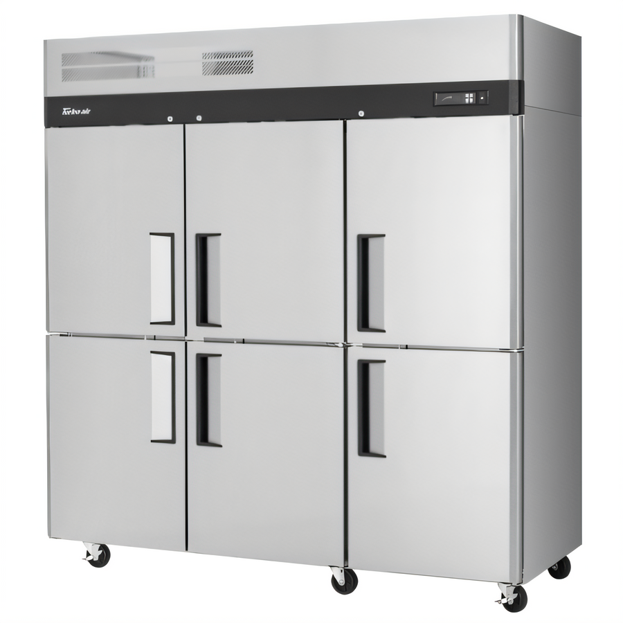 Product image #1 for Turbo Air M3 Three-Section Reach-In Freezer, 65.6 Cu. Ft., Six Half-Hinged Solid Doors, Top-Mount Self-Contained, Stainless Steel