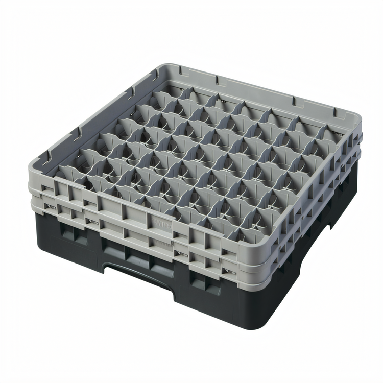 Product image #2 for Cambro Camrack® Full Size 49-Compartment Glass Rack with 2 Soft Gray Extenders, Black