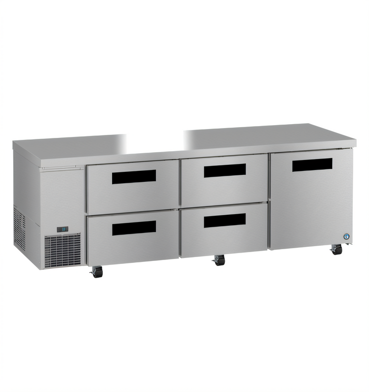 Product image #1 for Hoshizaki Steelheart ULR93B-D4 Three-Section Undercounter Refrigerator with 1 Solid Door and 4 Drawers, Side-Mounted Self-Contained Refrigeration