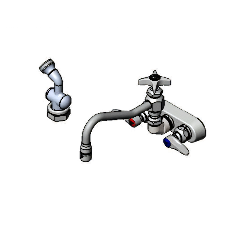 Product image #1 for T&S Brass B-1156 Workboard Faucet with 8-Inch Swing Nozzle and Hose Spray, Splash Mount, 4-Inch Centers