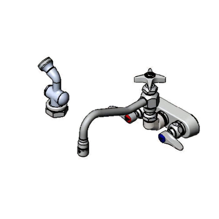 Product image #1 for T&S Brass B-1156 Workboard Faucet with 8-Inch Swing Nozzle and Hose Spray, Splash Mount, 4-Inch Centers