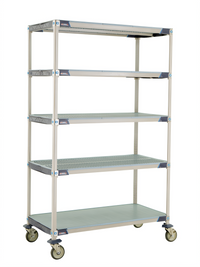 MetroMax i 48 Inch W x 24 Inch D x 80 Inch H 5-Tier Mobile Polymer Shelving Unit with Open Grid Shelves and Solid Bottom Shelf