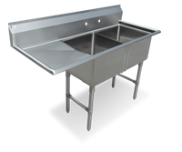 52.5-Inch Two-Compartment Stainless Steel Sink with 18-Inch Left Drainboard and Legs