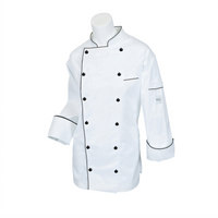 Mercer Culinary Renaissance Women's Traditional Neck Chef Jacket, Small, White with Full Black Piping