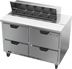 Thumbnail image #1 for Beverage-Air SPED48HC-10-4 48-Inch Two-Section Sandwich Top Refrigerated Prep Table with 4 Drawers