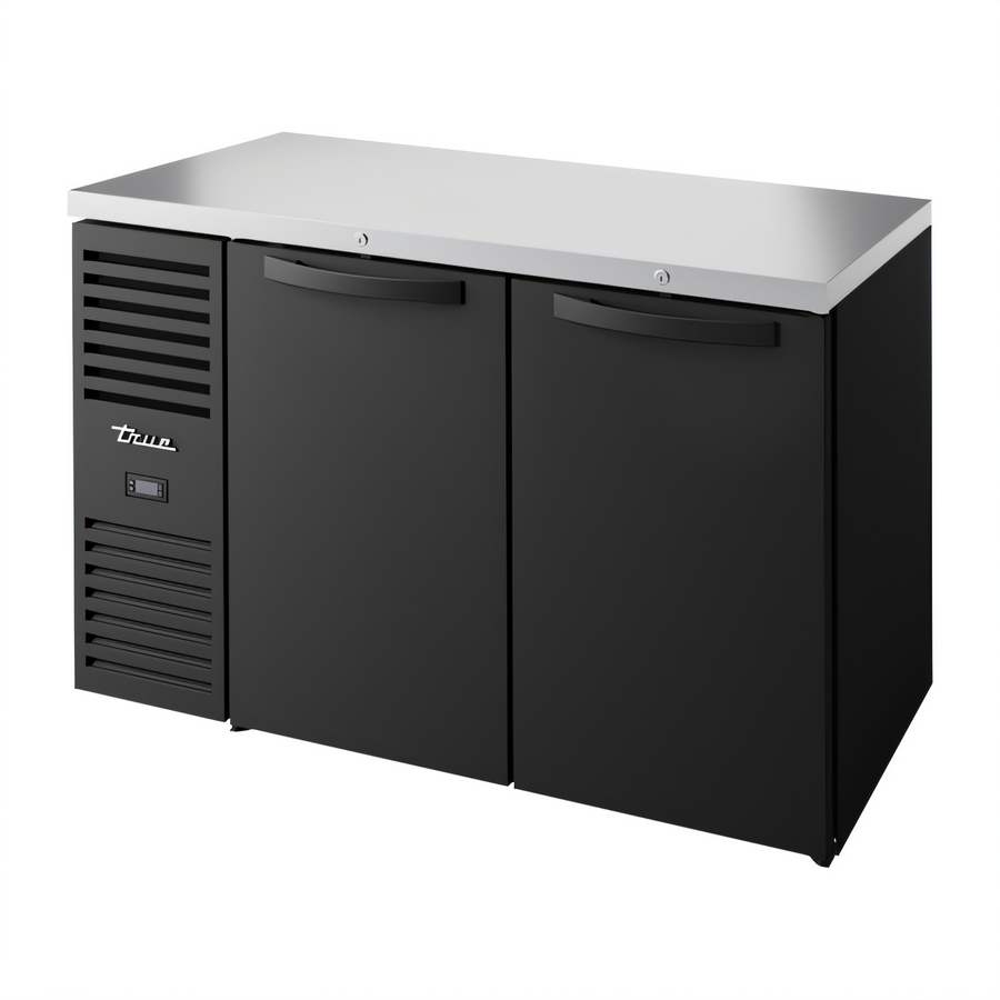 Product image #1 for True 52-Inch Two-Section Refrigerated Back Bar Cooler with Solid Locking Doors and Stainless Steel Top