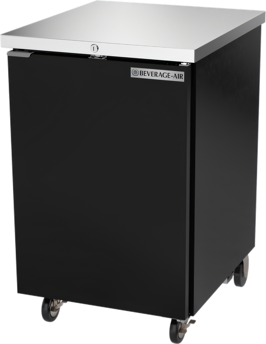 Product image #1 for Beverage-Air One-Section Solid Door Back Bar Refrigerator, 24-Inch Wide, 7.66 Cu. Ft., Stainless Steel Top, Black Exterior