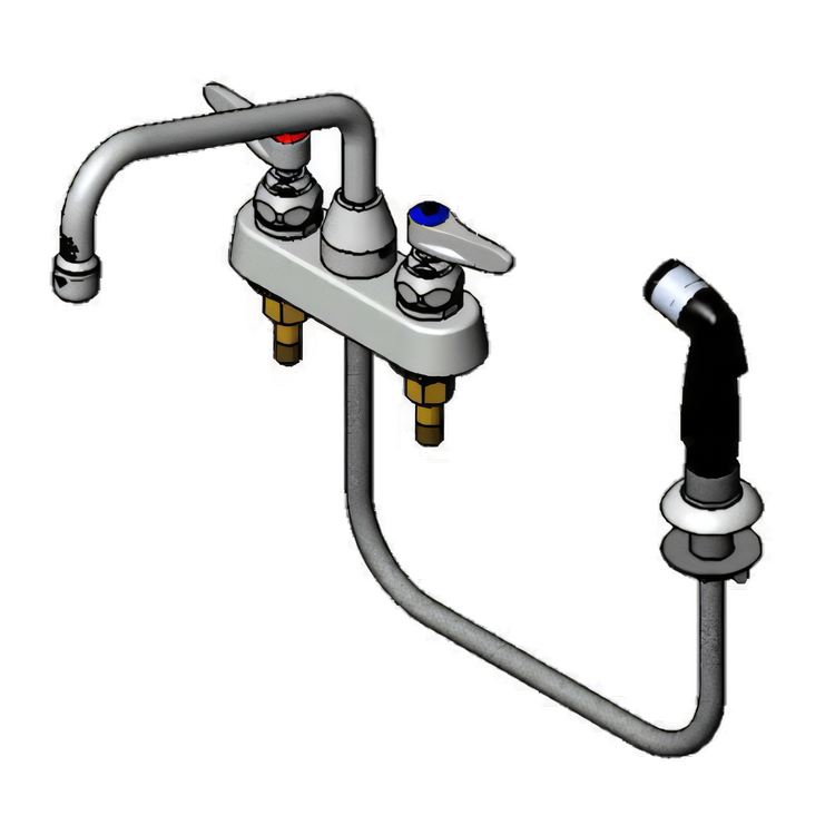 Product image #1 for T&S Brass B-1171 4-Inch Center Deck-Mount Workboard Faucet with 8-Inch Swing Nozzle and Side Spray