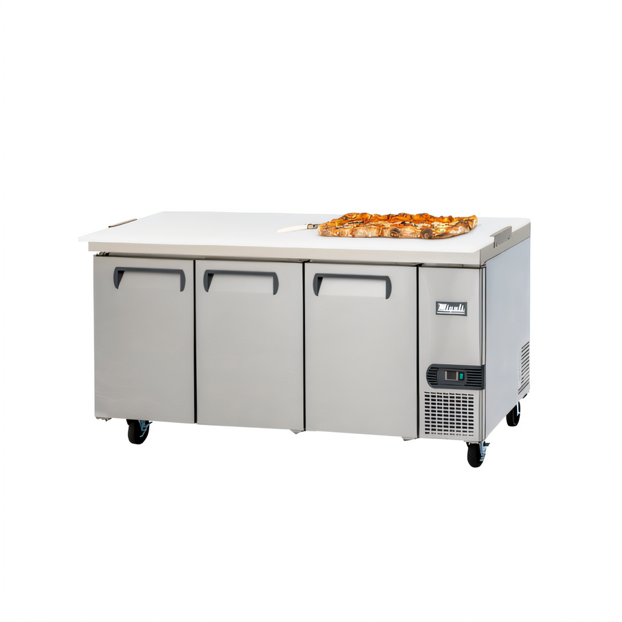 Product image #1 for Migali Competitor Series® Three-Section Worktop Refrigerator, 93-Inch, Solid Door, Side-Mount Self-Contained Refrigeration