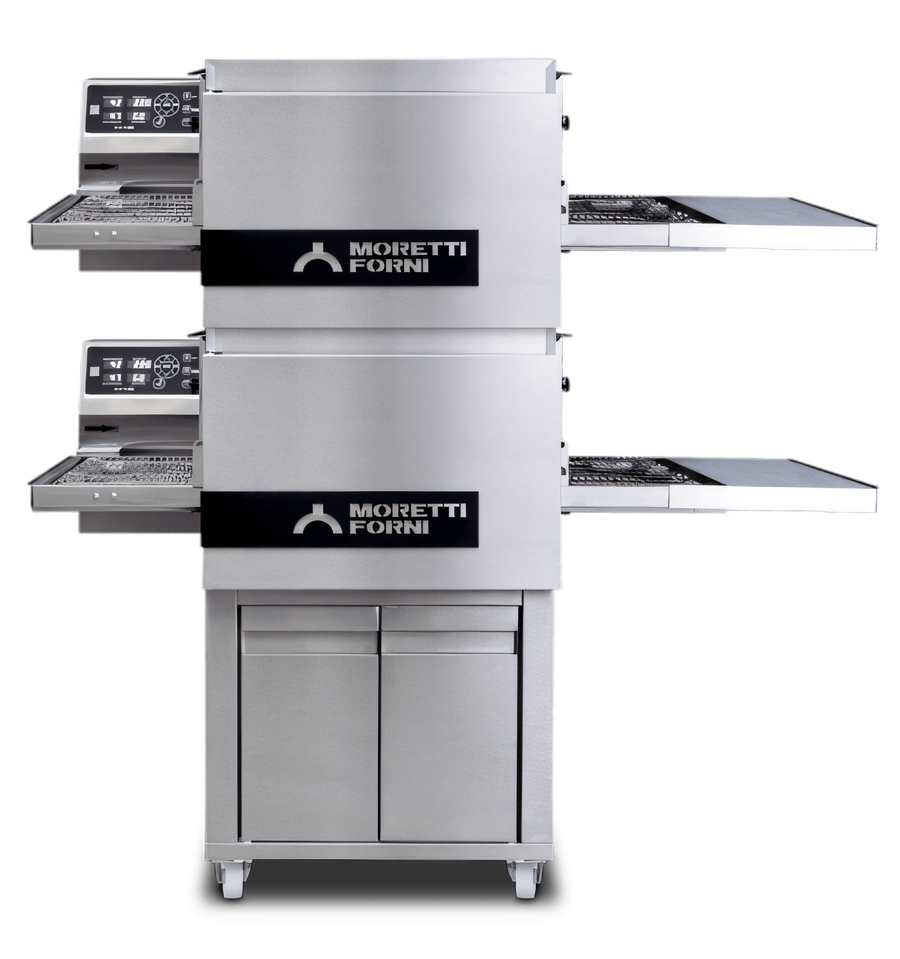 Product image #1 for Moretti Forni T64E 2-Deck Ventless Electric Conveyor Pizza Oven with Closed Stand