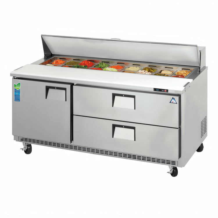 Product image #1 for Everest Refrigeration Two-Section Sandwich Prep Table with 1 Door, 2 Drawers, 18-Pan Top, 71-1/8-Inch Wide