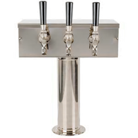 T-Style Countertop Air-Cooled 3-Faucet Draft Beer Tower, Polished Stainless Steel