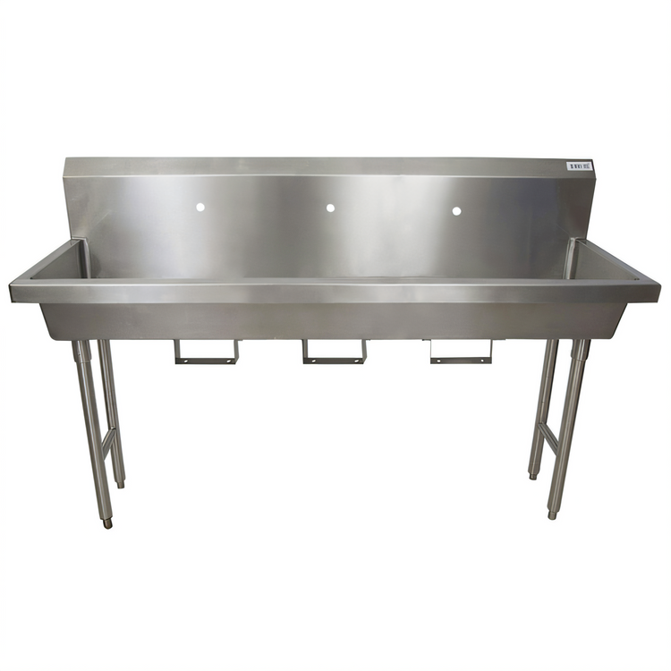 Product image #1 for BK Resources Three-Station Freestanding 304 Stainless Steel Hand Wash Sink, 72-Inch Wide
