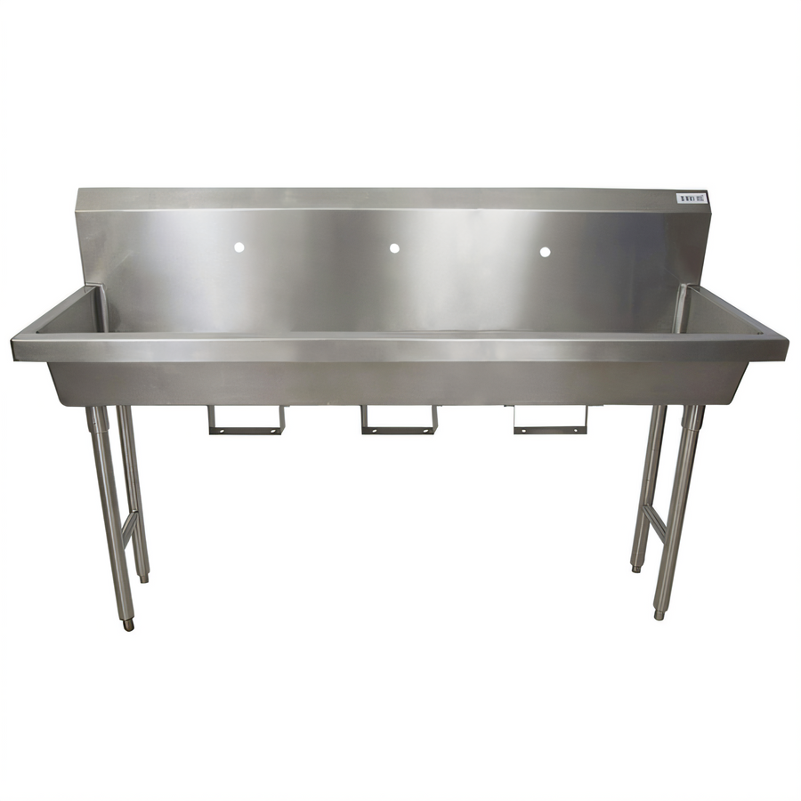 Product image #1 for BK Resources Three-Station Freestanding 304 Stainless Steel Hand Wash Sink, 72-Inch Wide