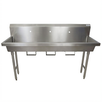 BK Resources Three-Station Freestanding 304 Stainless Steel Hand Wash Sink, 72-Inch Wide