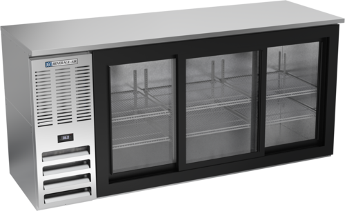 Product image #1 for Beverage-Air Three-Section Back Bar Refrigerator with 3 Sliding Glass Doors, 72-Inch Wide, Stainless Steel