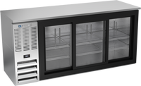 Beverage-Air Three-Section Back Bar Refrigerator with 3 Sliding Glass Doors, 72-Inch Wide, Stainless Steel