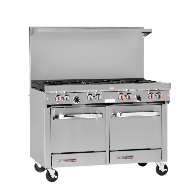 Product image #1 for 48-Inch Gas Restaurant Range with 8 Open Burners and 2 Space Saver Ovens