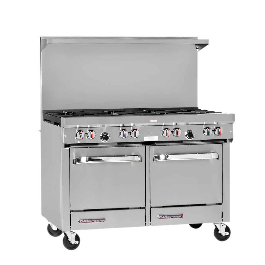 Product image #1 for 48-Inch Gas Restaurant Range with 8 Open Burners and 2 Space Saver Ovens