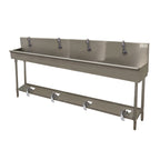 Thumbnail image #1 for Advance Tabco 19-FM-96FV Four-Station Floor-Mounted Hand Wash Sink, 96-Inch, Toe-Push Valves, 304 Stainless Steel