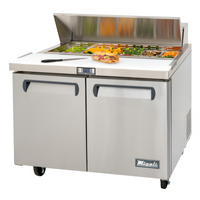 Migali Competitor Series 48-Inch Two-Section Refrigerated Sandwich Prep Table, Rear-Mount Self-Contained, Solid Doors