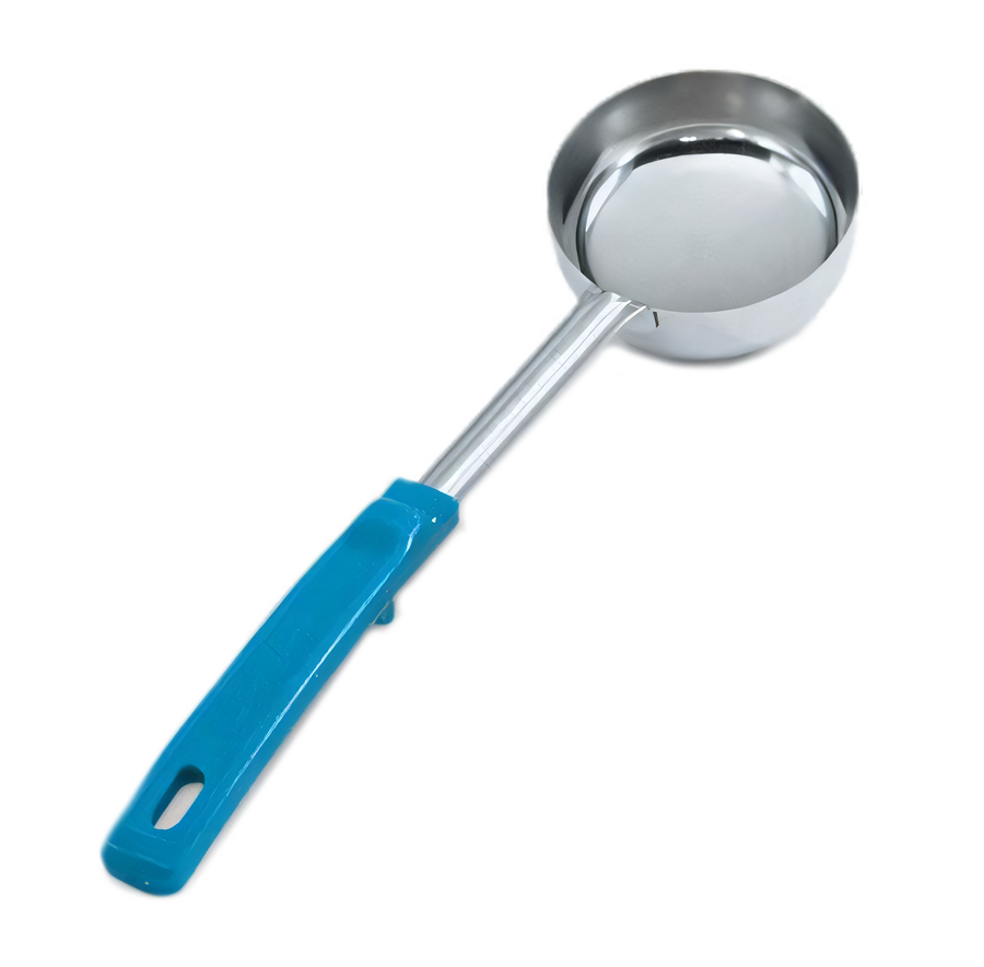 Product image #1 for Vollrath Spoodle 6 oz Solid Stainless Steel Portion Control Serving Spoon with Teal Grip 'N Serv Handle